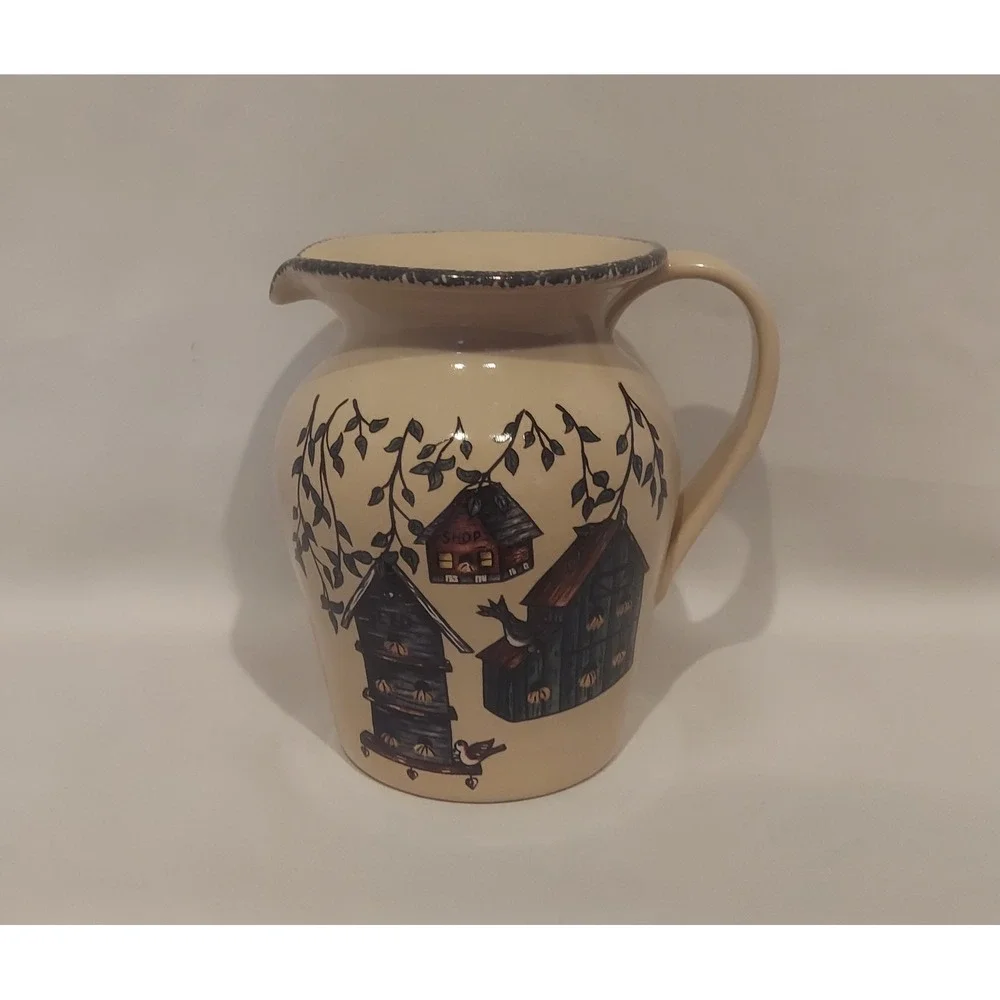 Home & Garden Party Ltd. 2002 Vintage Birdhouse Stoneware Pitcher Made in USA